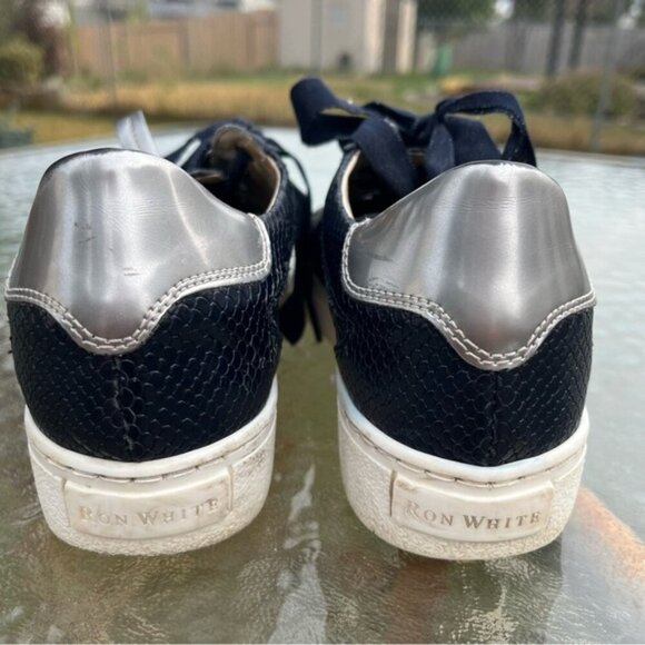 Ron White Olwyn Snakeskin Reptile Lizard Embossed Navy Sneakers - Picture 4 of 14